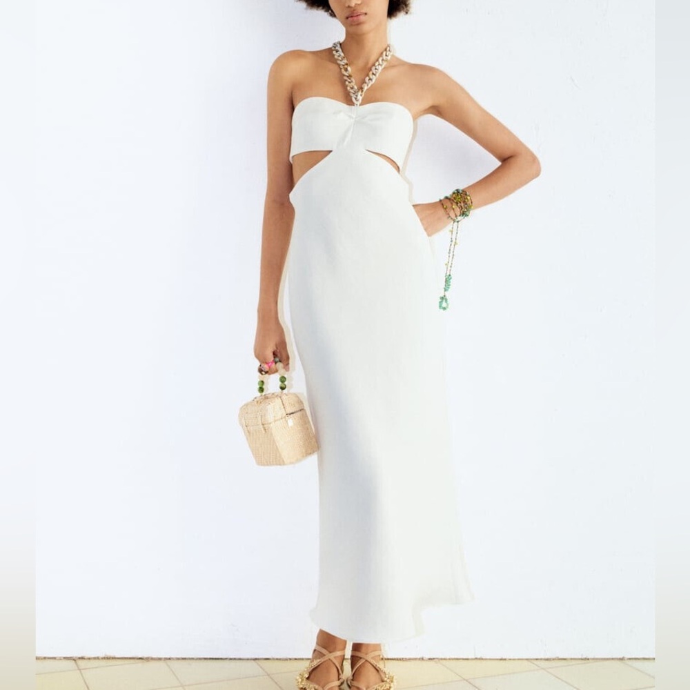 Zara White Strapless Cutout Dress